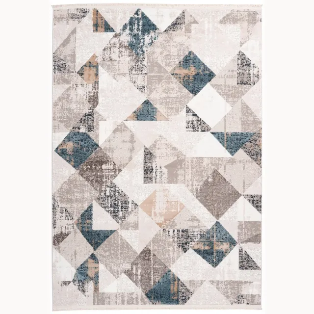 Padiro design laagpolig vloerkleed - lichtbeige - modern abstract ontwerp - met franjes - voor vloerverwarming - van polyester en katoen