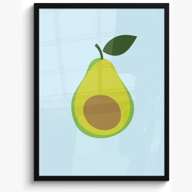 FrameYourWall Poster in lijst - Fotolijst 50x70 cm - Posters - Avocado - Illustratie - Groene - Vrucht - Posterlijst zwart - Decoratie - Wanddecoratie woonkamer - Muurdecoratie slaapkamer