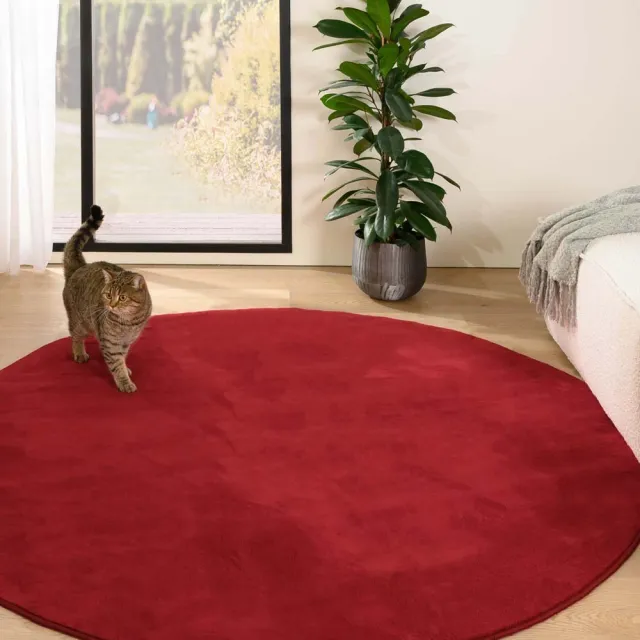 Tapeso Rond zacht vloerkleed - Plush rood 120
