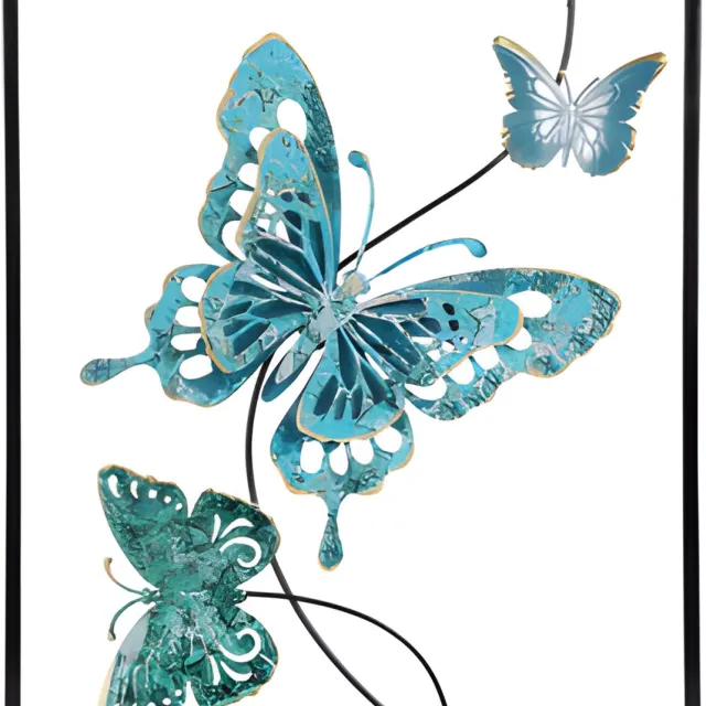 Pro Garden Wanddecoratie vlinder - blauw - 43 x 38 cm - metaal - metalen frame met vlinders