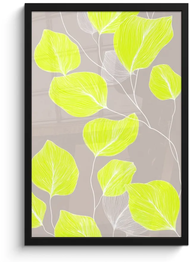 FrameYourWall Poster in lijst - Fotolijst 40x60 cm - Posters - Bladeren - Neon - Geel - Lijnen - Posterlijst zwart - Decoratie - Wanddecoratie woonkamer - Muurdecoratie slaapkamer