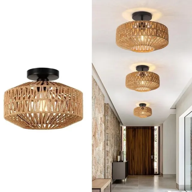 Smyl. Verlichting - Plafondlamp - Boho Plafondlamp - Gevlochten Rotan Lamp - Woonkamer - Keuken - Slaapkamer - 30 cm