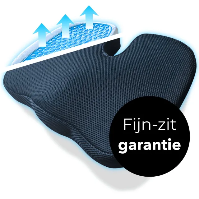 Altoura® Stuitkussen met coolgel - Wigkussen - Voor pijnlijke stuit - Zitkussen Auto & Rolstoel - Orthopedisch & Ergonomisch - Houding correctie - Ringkussen - Stuitje - Donut kussen - Zitring - Aambeien - Decubitus Zwart