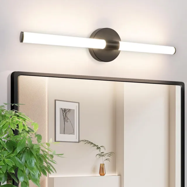 Glitzerlife Wandspots - Badkamerwandlamp - IP44 Wasserdicht - 8W 4000K Neutraal Wit - PC Materiaal - Modern Design - Ø60cm - Zwarte schijf