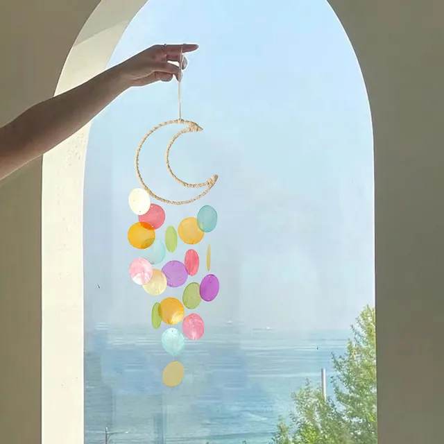 OEMG Maan schelp windgong, kleurrijke schelpen hangdecoratie, bohemian stijl raam hangsel voor huis en veranda