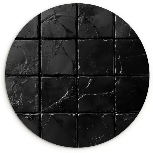 WallCircle Wandcirkel 30x30 cm - Muurcirkel Zwart - Tegels - Steen - Muurdecoratie woonkamer - Wanddecoratie slaapkamer - Kamer decoratie accessoires - Ronde schilderijen