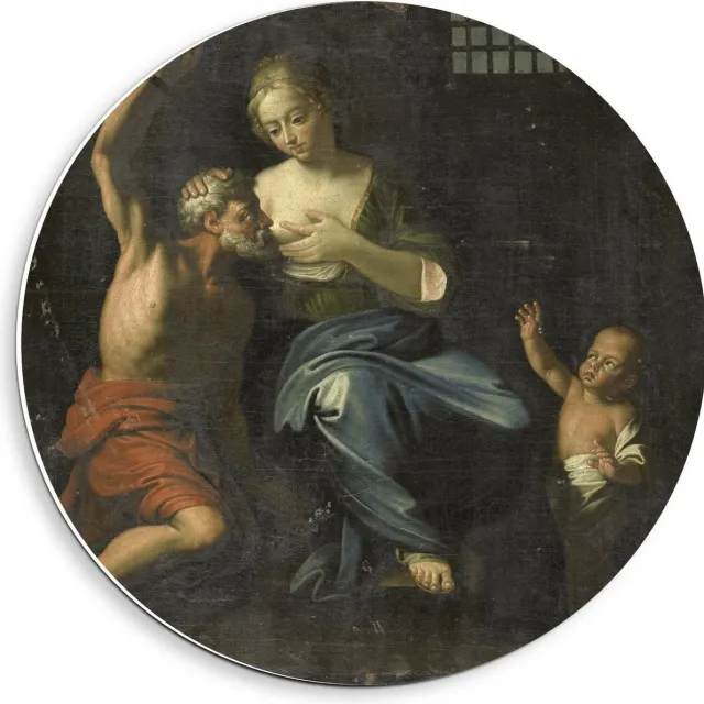 KuijsFotoprint Forex Wandcirkel - Oude Meesters - Cimon en Pero, Adriaen van der Werff, 1670 - 1750 - 40x40cm Foto op Wandcirkel (met ophangsysteem) Rood
