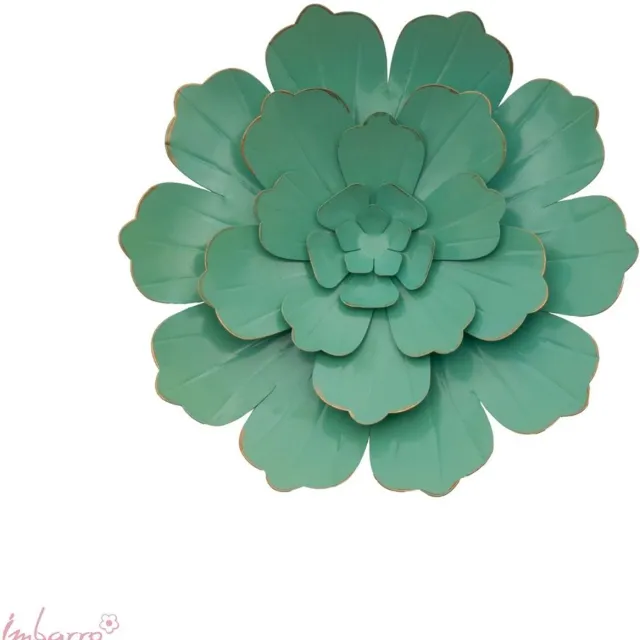Imbarro Home & Fashion Imbarro - Bloem - Metaal - Wanddecoratie - Handgemaakt - 3D Bloem - Groen - 28 cm - Met Ophanghaakje Blauw/Groen