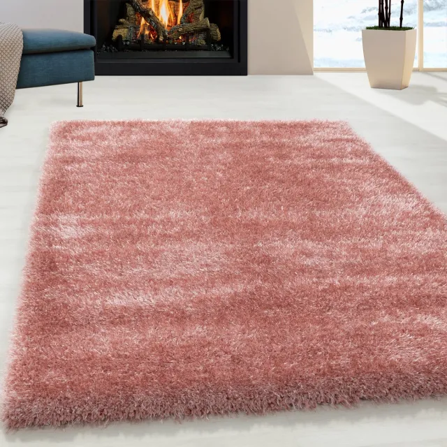 Adana Carpets Hoogpolig vloerkleed, effen kleur - roze, vloerkleed voor de woonkamer, jute achterkant, afmeting: 240 x 340 cm