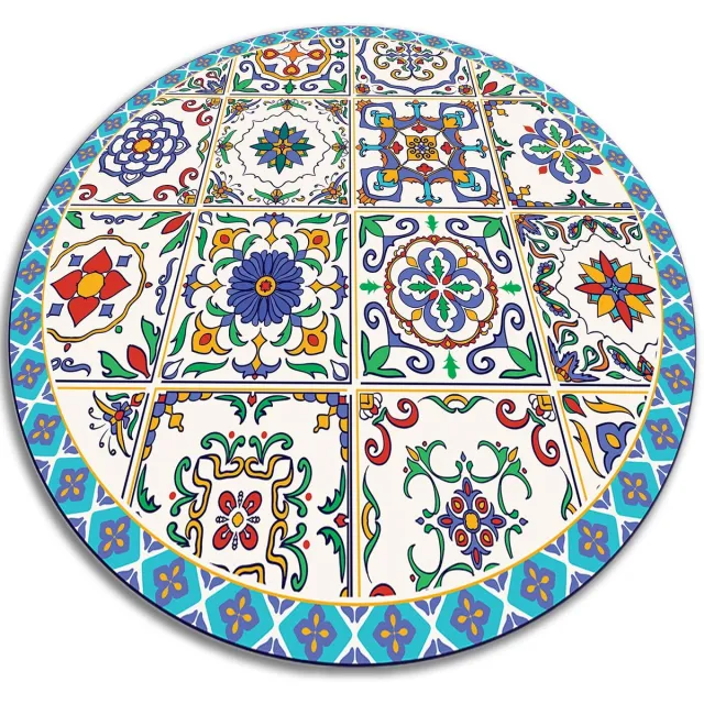 TULUP Vinyl Tapijt - Portugese tegels PVC Floor Mat - 60 cm - Blauw PVC Vloer Mat - Ronde Vloerkleed Vinyl - Keukentapijt - Slaapkamertapijt Blauw Portugese tegels