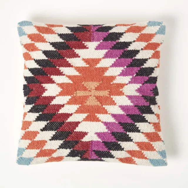 Homescapes Handgeweven Kelim Kussen Manila - Kussen 45x45 cm met verenvulling Veelkleurig
