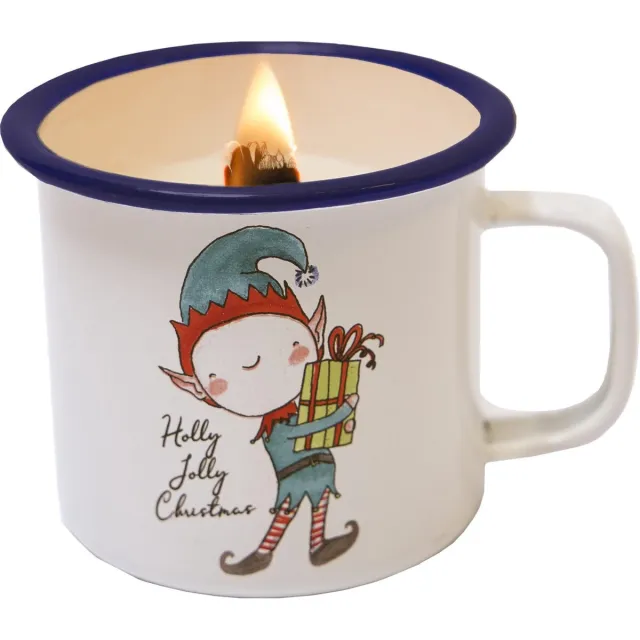 JOYIN SOJAKAARS IN EMAILLE BEKER (8X8CM) KERST ELF - JOYIN wit