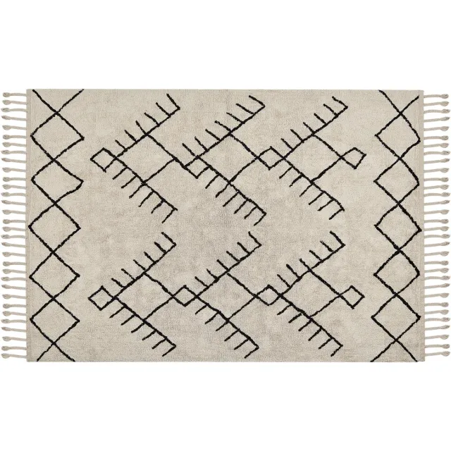 Beliani ERLER - Laagpolig vloerkleed - Lichtbeige - 160 x 230 cm - Katoen