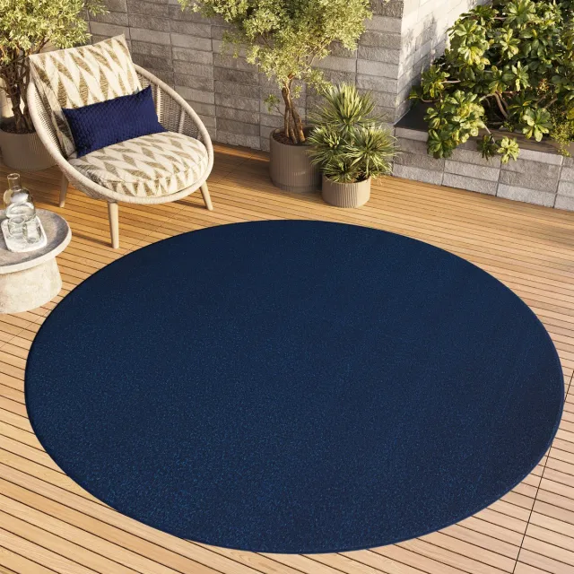 Tapiso Mono Rond Vloerkleed Navy Laagpolig Effen Tapijt Maat- 100x100