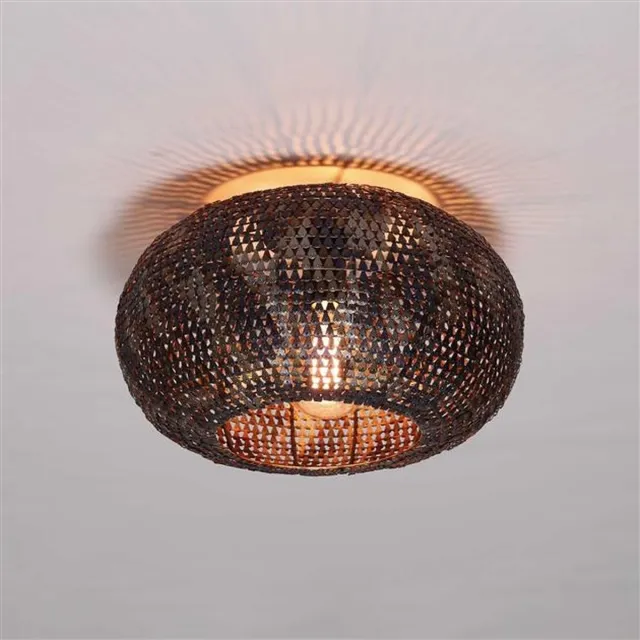 PS-Collection Armor Plafondlamp - 40x40x20cm - Zwart/Bruin - Metaal - plafondlampen, plafonniere, plafondlamp zwart, plafond lamp, plafondlamp led, plafondlamp industrieel