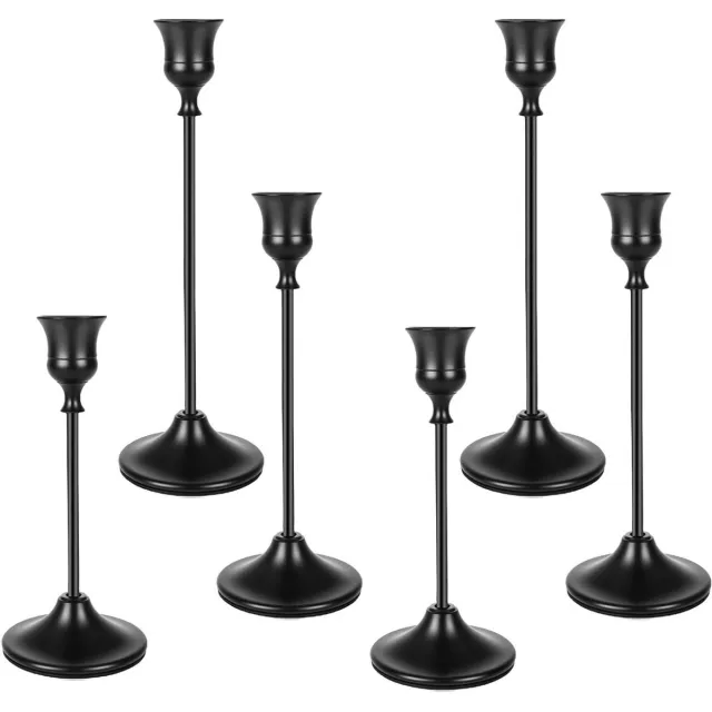 Cosensi Metalen kandelaar set van 6 - Staafkaarsen - Zwart - Vintage decoratie - Bruiloftskaars standaard - Romantische diners - Jubileum - Huwelijksceremonies Any