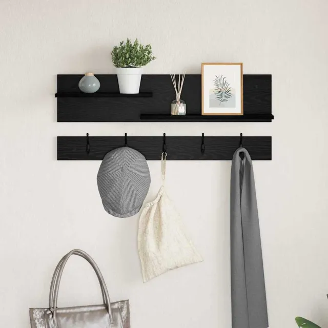 vidaXL Wandgemonteerde kapstok Zwart Eiken 90 x 15 x 36 cm