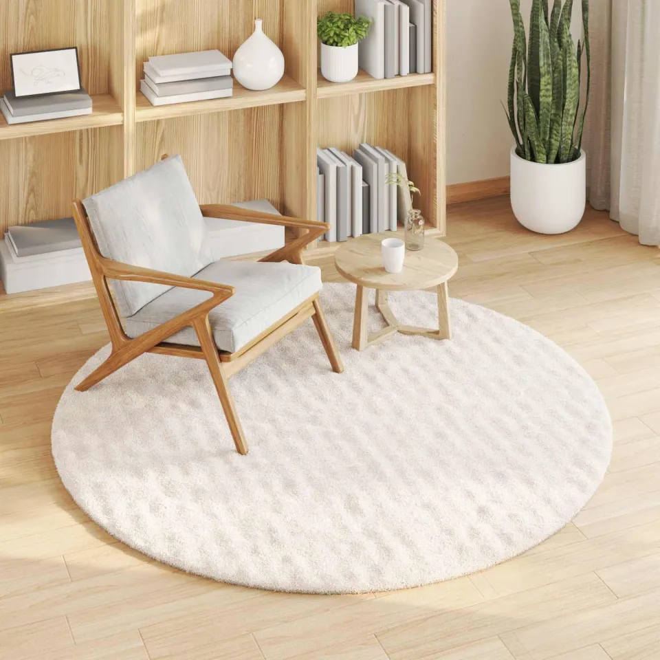 vidaXL Vloerkleden Rond SIROLO Crèmekleurig Ø 200 CM Polyester, foto 3
