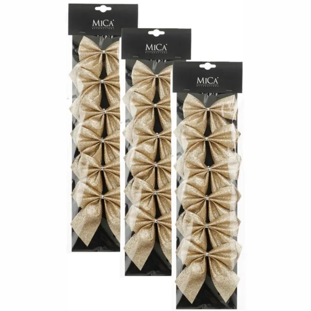 House of Seasons Kerst ornamenten strikken - 24x stuks - champagne - 10 x 12 cm - kerstboomstrikjes - kerstversiering