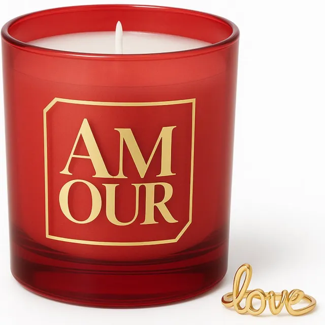 WDMT Luxe Geurkaars AMOUR met Verrassingssieraad – Rood Ombré Design – Sojawas Kaars in Stijlvolle Cadeauverpakking – Romantisch Liefdescadeau / Valentijnscadeau - Rood