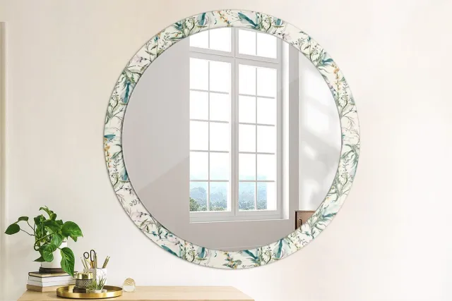 Coloray Bedrukte Spiegel - Aquarelbloemen Bedrukte Spiegel - 100 cm - Romig Bedrukte Spiegel - Bedrukte Spiegel - Spiegel Met Bedrukte Lijst - Spiegel Met Decoratie Romig Aquarelbloemen