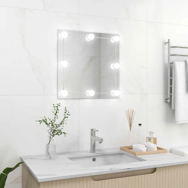 vidaXL Wandspiegel met LED-lampen vierkant glas zilver