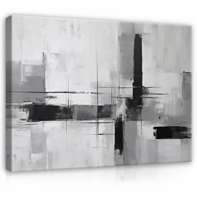 WALLARENA Canvas schilderij - 100x70 cm - grote moderne abstracte muurdecoratie in grijs voor de woonkamer multikleurig