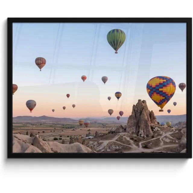 FrameYourWall Poster in lijst - Fotolijst 80x60 cm - Posters - Luchtballonnen - Rotsen - Zonsopgang - Posterlijst zwart - Decoratie - Wanddecoratie woonkamer - Muurdecoratie slaapkamer