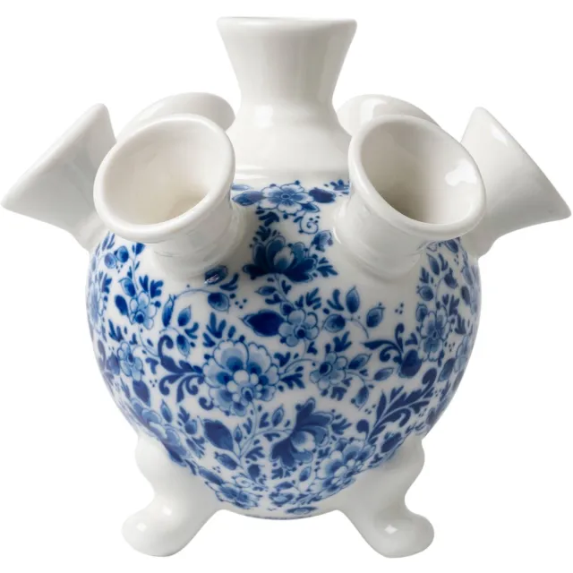 Heinen Delfts Blauw Tulpenvaas op pootjes - Sierlijke bloem - Keramiek - 14 cm Delfts blauw