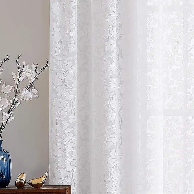 Ibenzoa Elegante Witte Gordijnen met Klassiek Bloemenpatroon voor Stijlvolle Interieurs beige