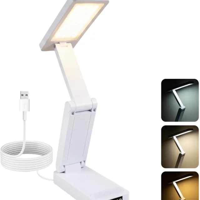 VHV Tafellamp - Draadloze LED bureaulamp - Oplaadbaar - 3 lichtkleuren en dimstanden - Met timer en klok - Leeslamp voor slaapkamer, studie en kantoor - Wit