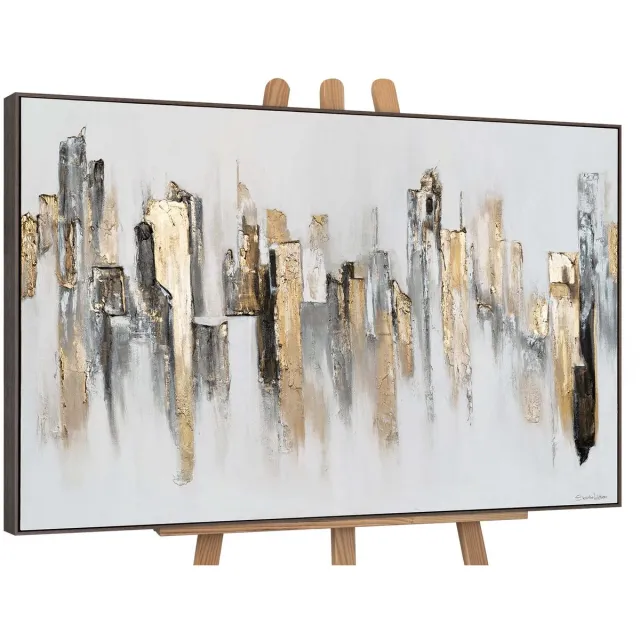 YS Canvas schilderij groot handgeschilderd stedelijke ritmes urban abstract – YS-Art Gallery – Dynamische wanddecoratie voor woonkamer – Modern schilderij voor kantoor en hal Grey