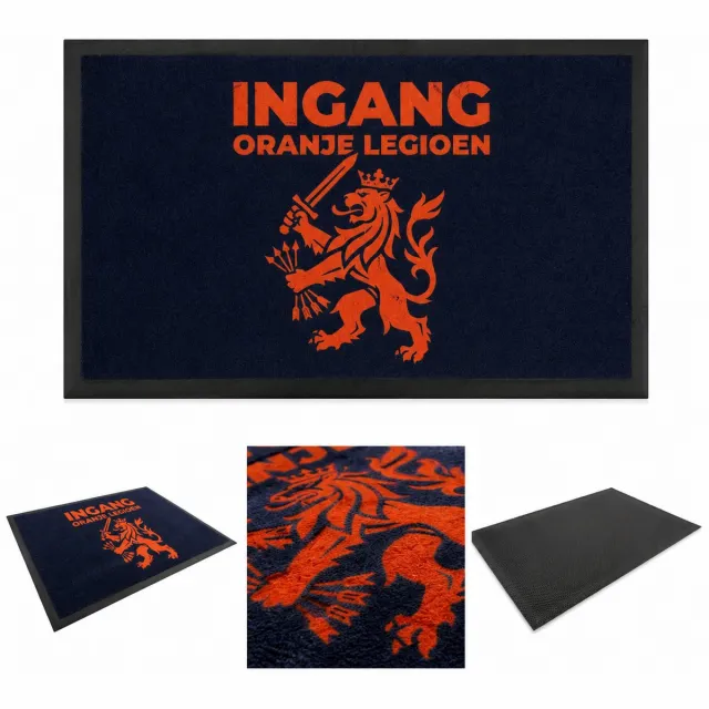Hamat WK 2026 deurmat - deurmat - droogloopmat - schoonloopmat - wk 2026 mat - ingang oranje legioen leeuw - 45 x 75 cm oranje/blauw