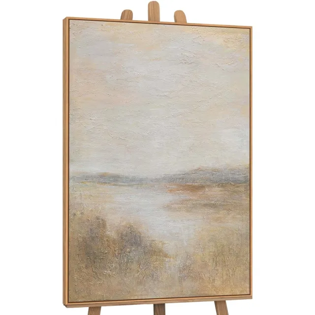 YS Canvas schilderij 120x80 cm handgeschilderd mistige ochtend – YS-Art Gallery – Lijst: Hout – Luxe wanddecoratie Wood