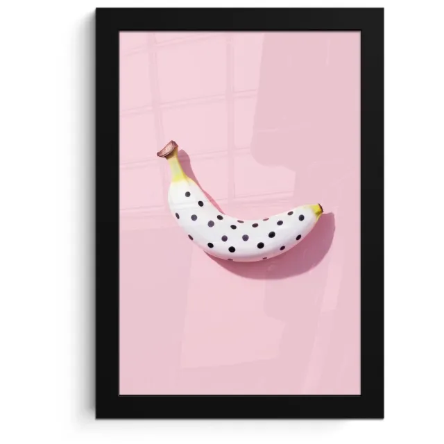 FrameYourWall Poster in lijst - Fotolijst 20x30 cm - Posters - Banaan - Stippen - roze - Posterlijst zwart - Decoratie - Wanddecoratie woonkamer - Muurdecoratie slaapkamer