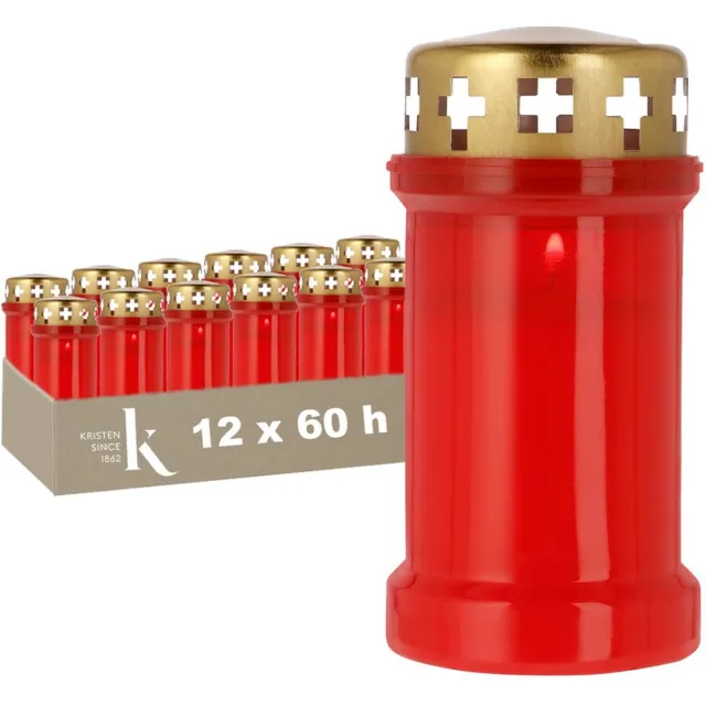 Kristen Grafkaars 3 Dagen Rood – Kaarsen – 12 Stuks – Herdenkingslicht – Grafkaars – Brandduur 60 Uur – Voor Buiten