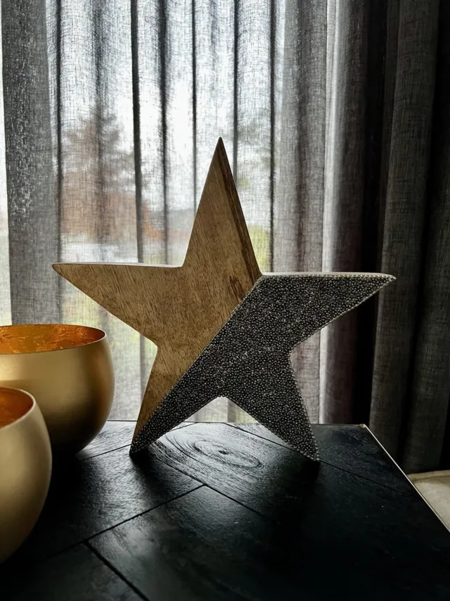 Life Deco Kerstster decoratie - Mango hout - 22 cm naturel