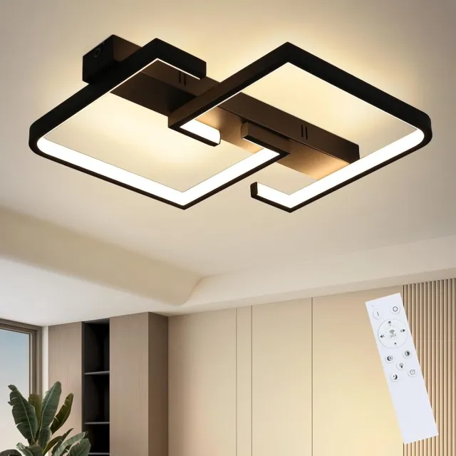 NETTLIFE Plafondlamp LED - vierkant - zwart - 35W - dimbaar met afstandsbediening - voor eettafel | kantoor | hal | woonkamer | slaapkamer