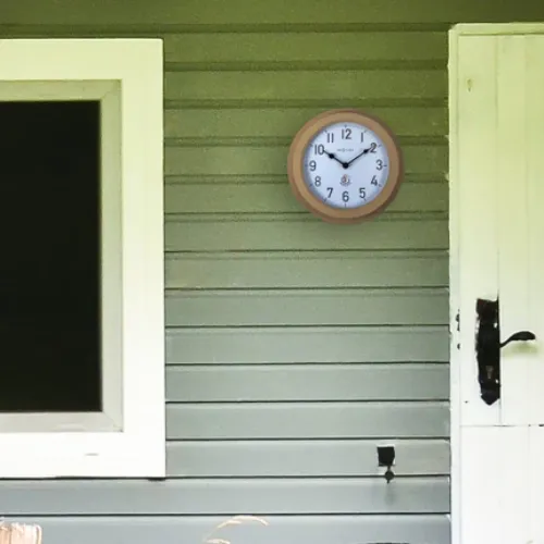 NeXtime Weerbestendige buitenwandklok - 22 cm - Metaal - Gegalvaniseerd - Poppy bruin, foto 2