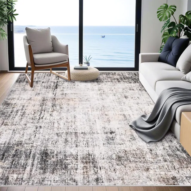 Ibenzoa Stijlvolle Retro Vloerkleed voor Woonkamer en Slaapkamer - 120x170cm met Antislip Onderzijde grijs