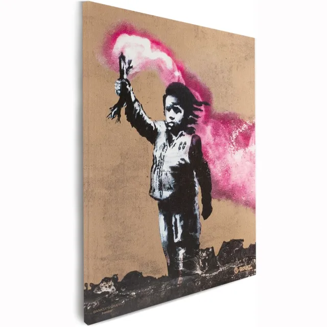 G-ROLLZ Banksy Graffiti - Canvas Schilderij 48x67,5cm - Schilderijen Woonkamer torch boy