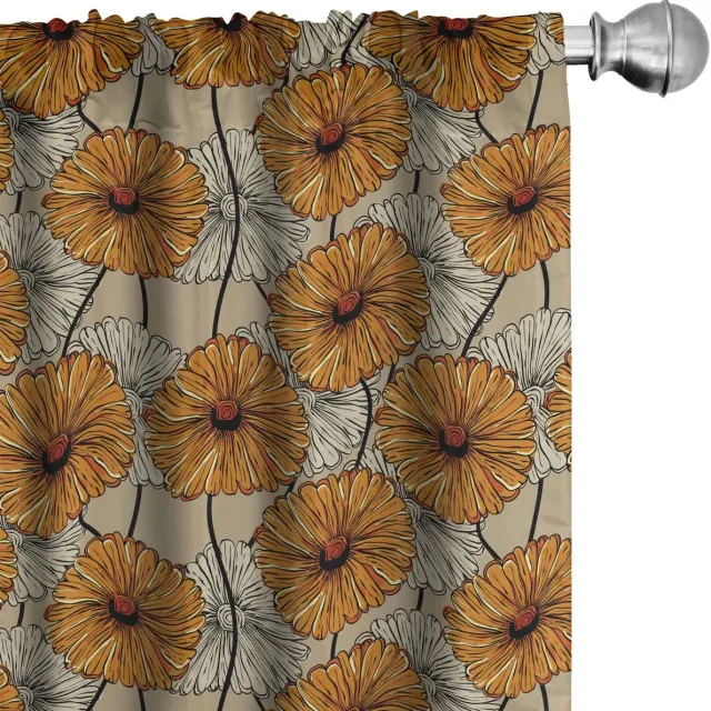 ABAKUHAUS Bloemen gordijnen – 2-delige set 75x175 cm – microvezel Amber
