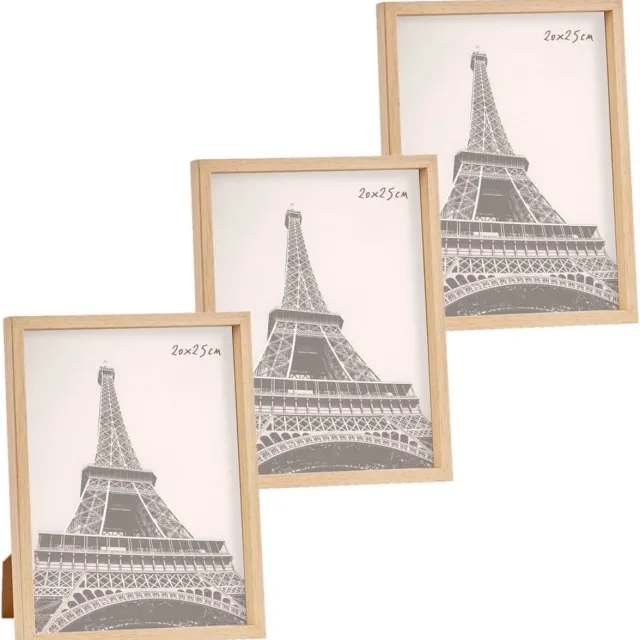 Arte r Fotolijst - 3x stuks - houtlook - kunststof/glas - 27 x 22 cm - voor foto van 20 x 25 cm - staand/hangend Bruin