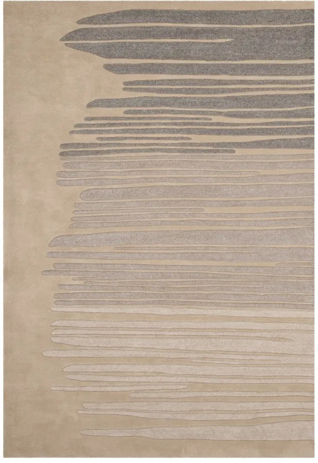 Padiro design laagpolig vloerkleed 70 x 140 cm - donkerbeige - modern abstract ontwerp - voor vloerverwarming - van modacryl, polyester en katoen