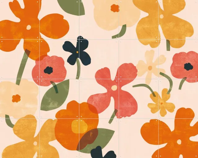 IXXI Little Flowers, Lotte Dirks - 100 x 80 cm - Grote wanddecoratie en posters - Illustraties, Vintage, Speels, Woonkamer, Winter, Botanisch, Bloemen Warme kleuren / Oranje