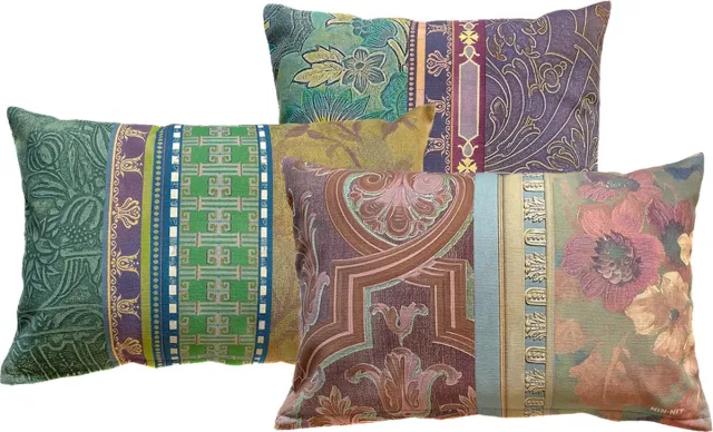 NIN-NIT Paleis Het Loo kussenset - 3 sierkussens - kussens met prints uit Paleis Het Loo - roze - groen - blauw - paars - lila - geel - bloemen - natuurprint - 40x60 cm - 50x50 cm - velvet groen, roze, blauw, paars, geel, multi