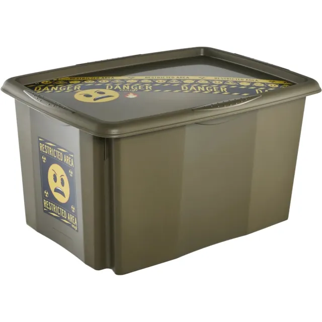 Keeeper opbergbox Karolina Emoji Danger, 45 liter, olijfgroen, 40x55x30 cm Olive;Black;Yellow