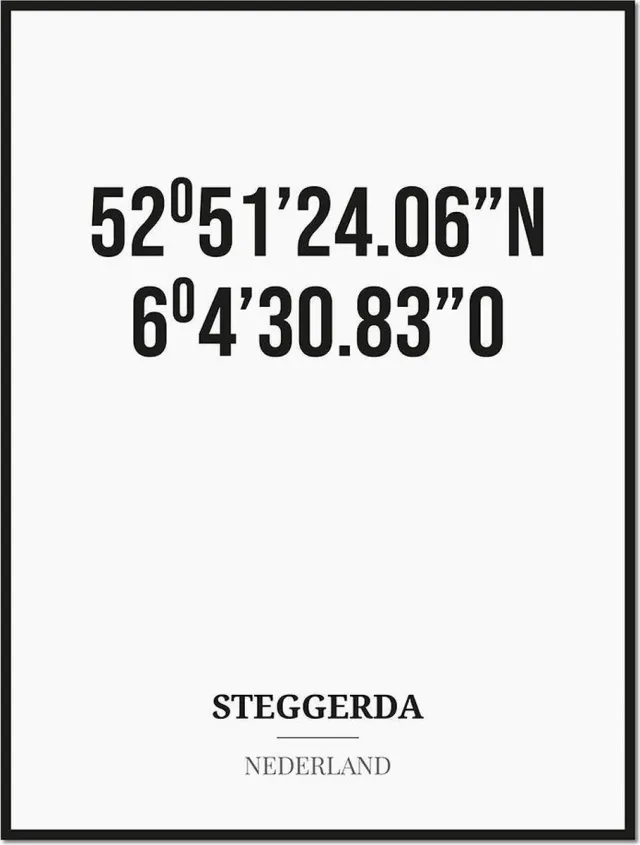 Studio216 Poster/kaart STEGGERDA met coördinaten zwart, wit