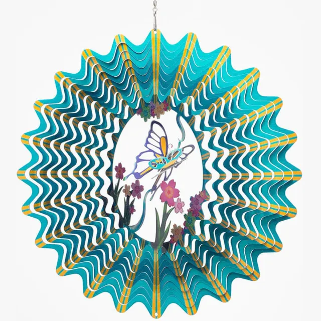 Spin Art/Cooking Vinyl Spin Art windspinner vlinder RVS - Ø 30 cm - blauw