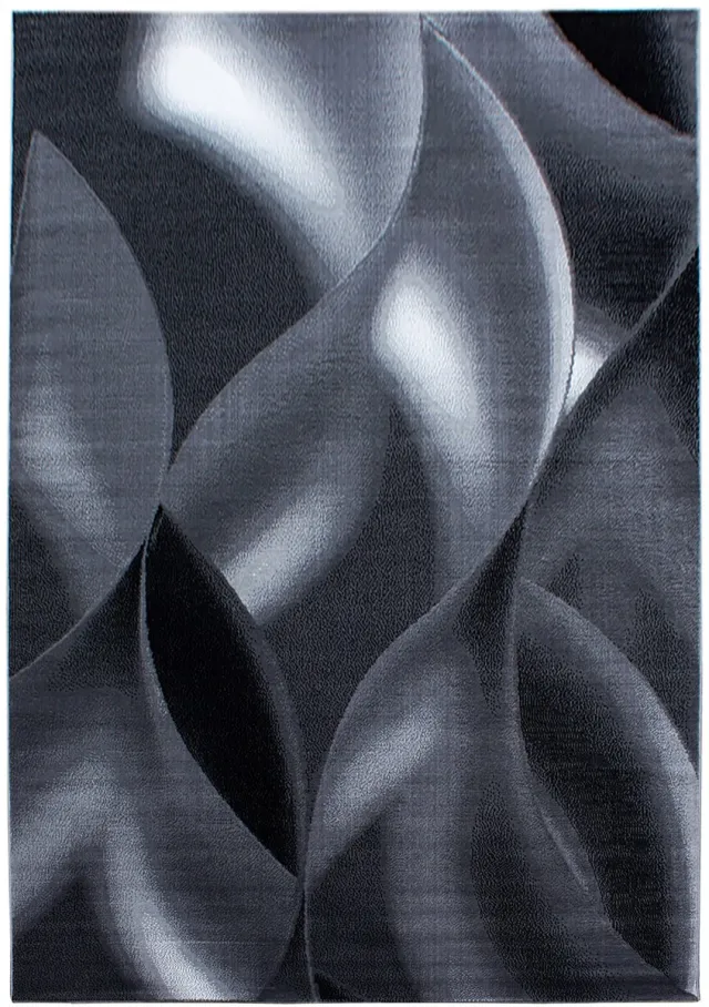 Tapijtenmagazijn Laagpolig vloerkleed, abstract golfpatroon, zwart, woonkamerkleed, jute achterkant, afmeting: 140 x 200 cm BLACK